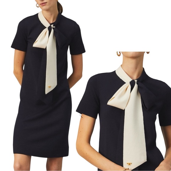 Tory Burch Dresses & Skirts - Tory Burch Black Dress with Cream Bow Neck Tie